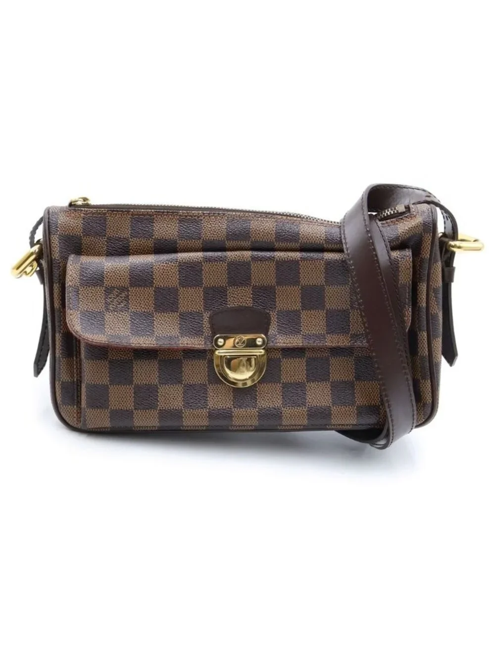 Louis Vuitton Damier Ravello GM Shoulder Bag Brown Leather Gold